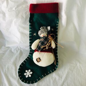 Christmas Stocking Felt With Plushy Snowman Holding BirdHouse